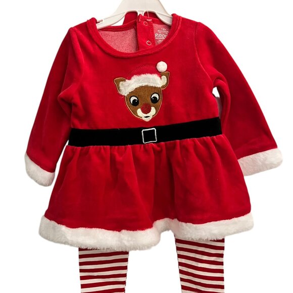 HOLIDAY BABY SET: RUDOLPH DRESS, CANDY CANE STRIPED LEGGINGS, AND HAT NWOT - Picture 1 of 2
